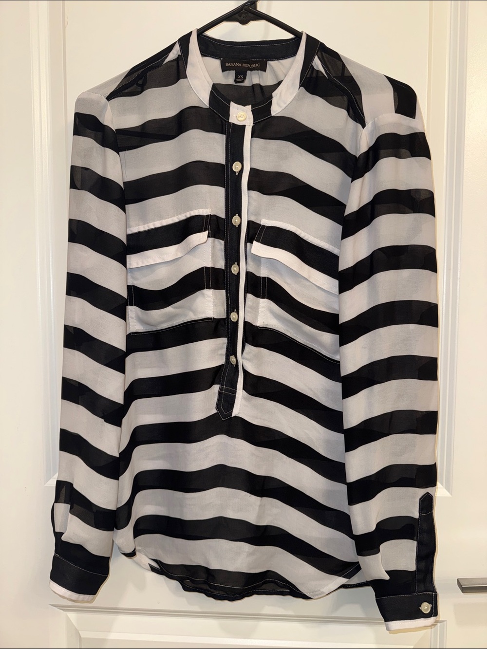 Banana Republic Black and White Horizontal Stripe Button-Front Blouse